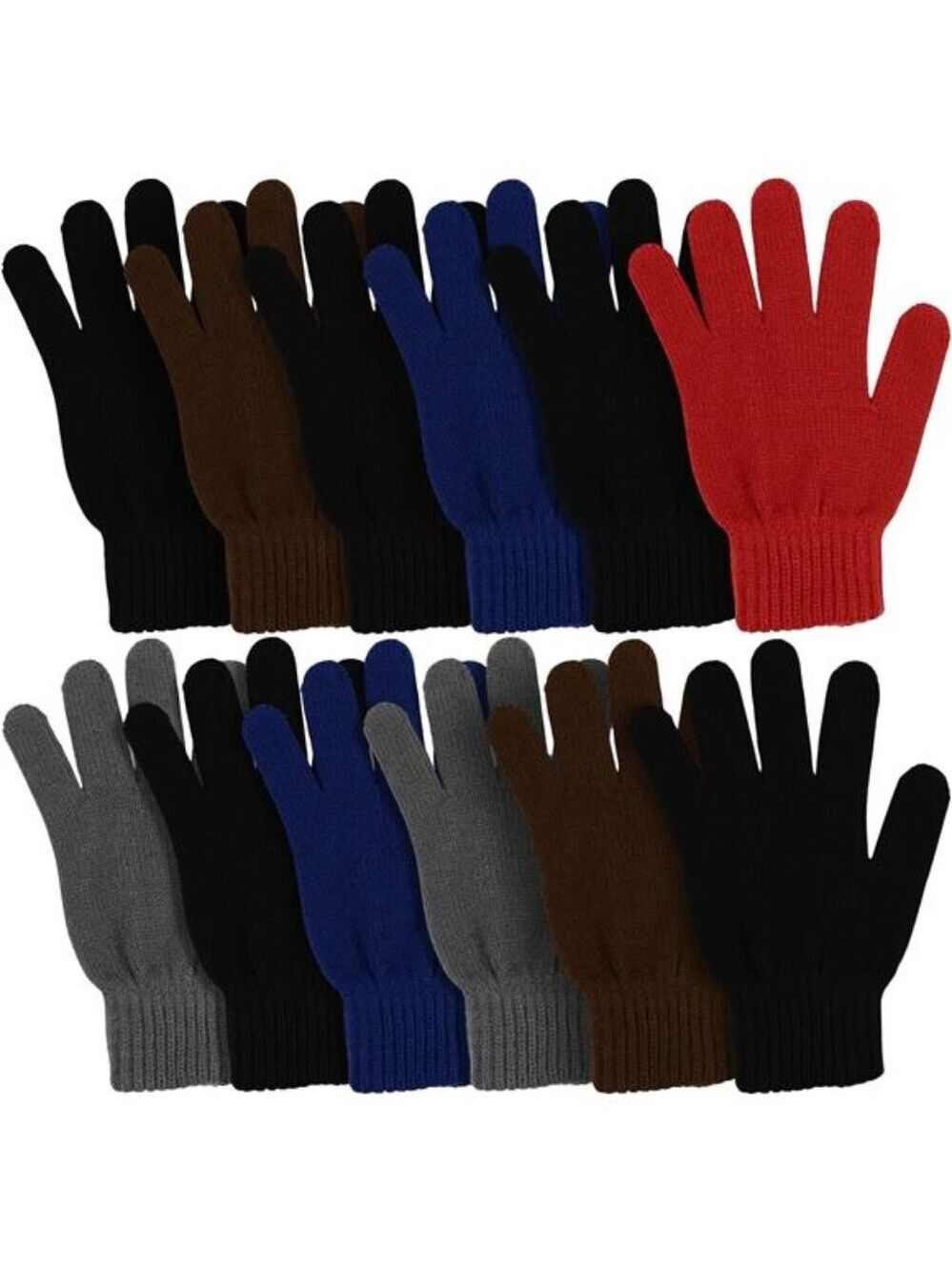 Winter Gloves 12 Pairs Magic Knit Warm Stretchy One Size Men Women Bulk Pack